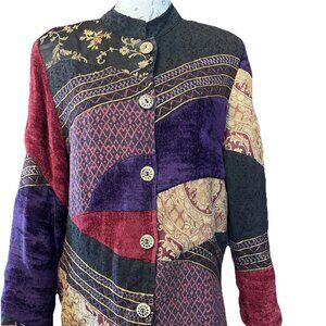 Indigo Moon Tapestry Damask Patchwork Embroidered Jacket